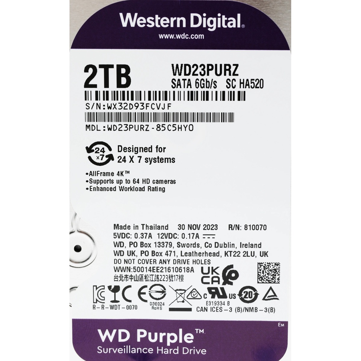 Жесткий диск WD SATA-III 2TB WD23PURZ