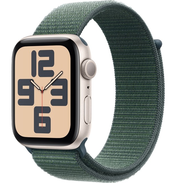 Умные часы Apple Watch SE (2024) 44mm Aluminum Case with Sport Loop (Цвет: Starlight / Green)