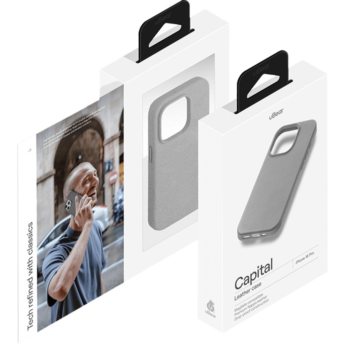 Чехол-накладка uBear Capital Leather Mag Case для смартфона Apple iPhone 16 Pro (Цвет: Grey)