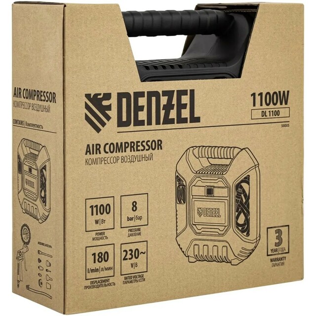 Компрессор поршневой Denzel DL1100, черный