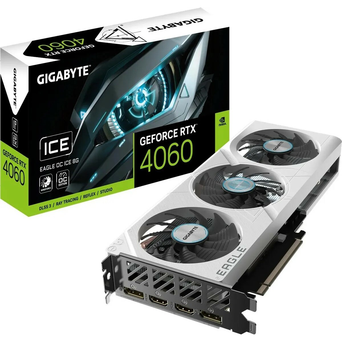 Видеокарта Gigabyte PCI-E 4.0 GV-N4060EAGLEOC ICE-8GD NVIDIA GeForce RTX 4060TI 8Gb 128bit GDDR6 2595/18000 HDMIx2 DPx2 HDCP Ret