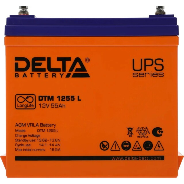 Батарея для ИБП Delta BATTERY DTM 1255 L 12В 55Ач Батарея для ИБП Delta BATTERY DTM 1255 L 12В 55Ач