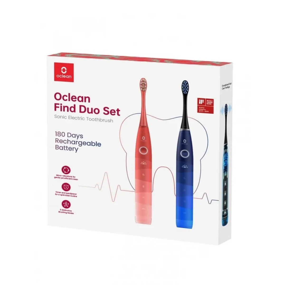 Зубная щетка электрическая Oclean Find Duo Set комплект 2 шт (Цвет: Red/Blue)