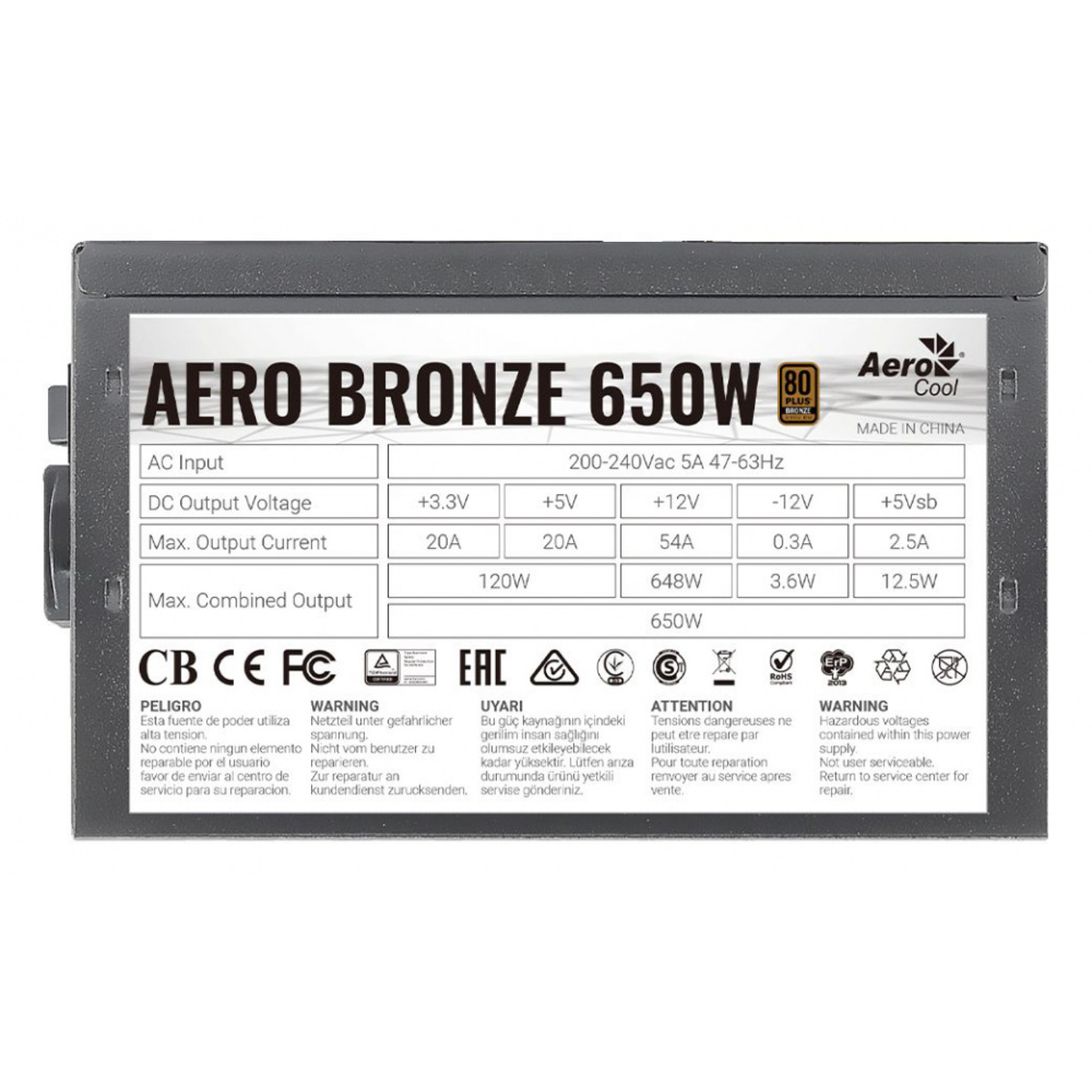 Блок питания Aerocool ATX 650W Aero Bronze
