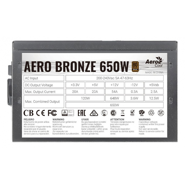 Блок питания Aerocool ATX 650W Aero Bronze Блок питания Aerocool ATX 650W Aero Bronze