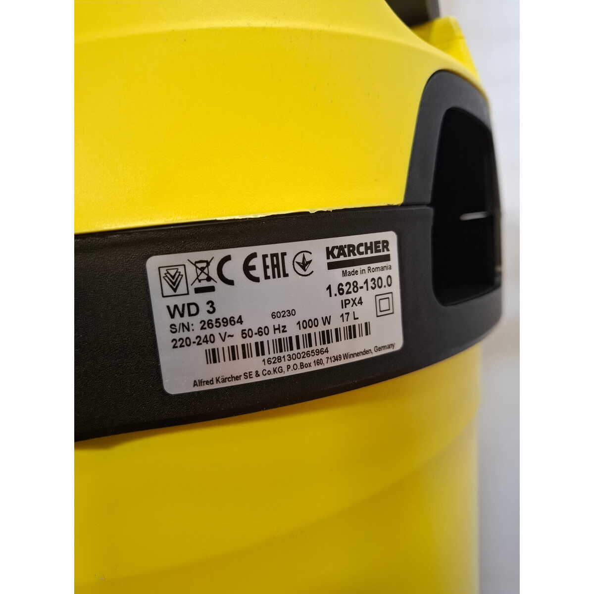 Строительный пылесос Karcher WD 3 V-17/4/20 (Цвет: Yellow)