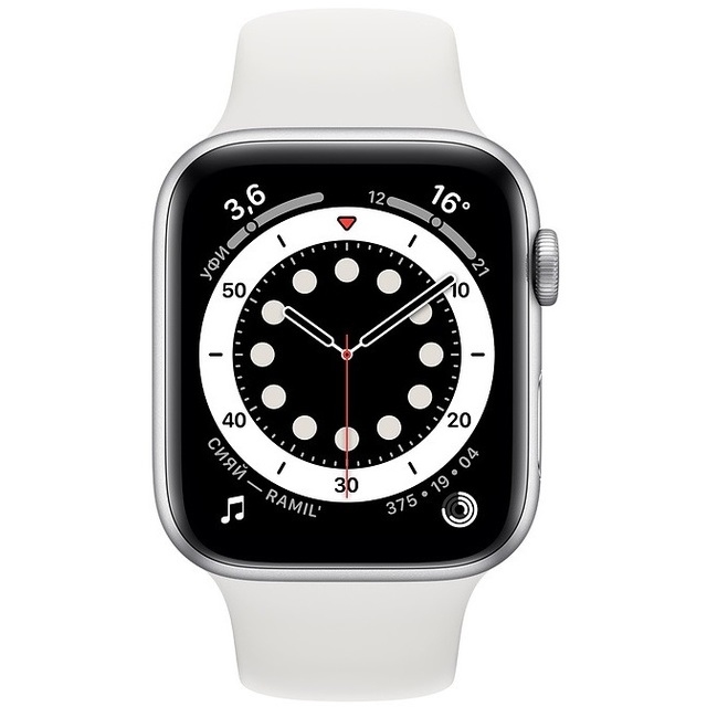 Умные часы Apple Watch Series 6 GPS 44mm Aluminum Case with Sport Band (Цвет: Silver/White)