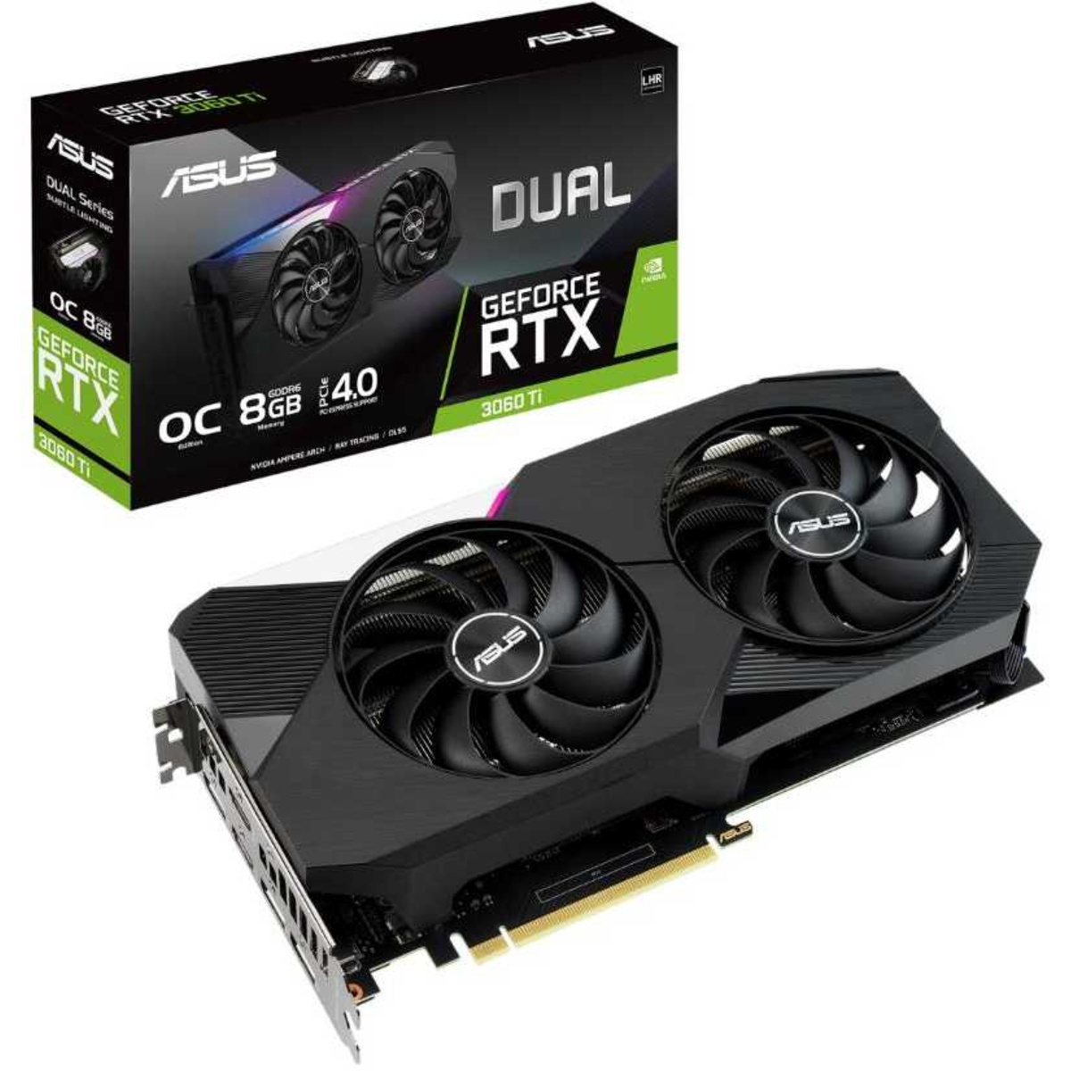 Видеокарта ASUS PCI-E 4.0 DUAL-RTX3060TI-O8G-V2 LHR NVIDIA GeForce RTX 3060Ti 8192Mb 256 GDDR6 1710 / 14000 / HDMIx2 / DPx3 / HDCP Ret lhr