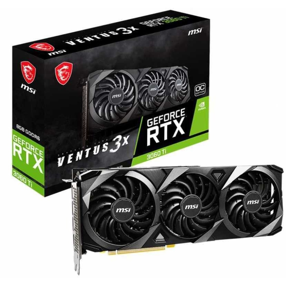 Видеокарта MSI PCI-E 4.0 RTX 3060 Ti VENTUS 3X 8G OC LHR NVIDIA GeForce RTX 3060Ti 8192Mb 256 GDDR6 1695 / 14000 / HDMIx1 / DPx3 / HDCP Ret