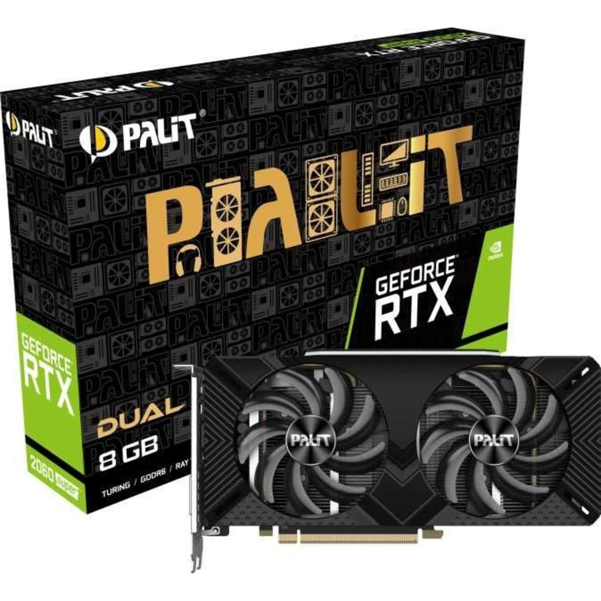 Видеокарта Palit PCI-E PA-RTX2060SUPER DUAL 8G no LED NVIDIA GeForce RTX 2060SUPER 8192Mb 256 GDDR6 1470 / 14000 DVIx1 / HDMIx1 / DPx1 / HDCP Ret