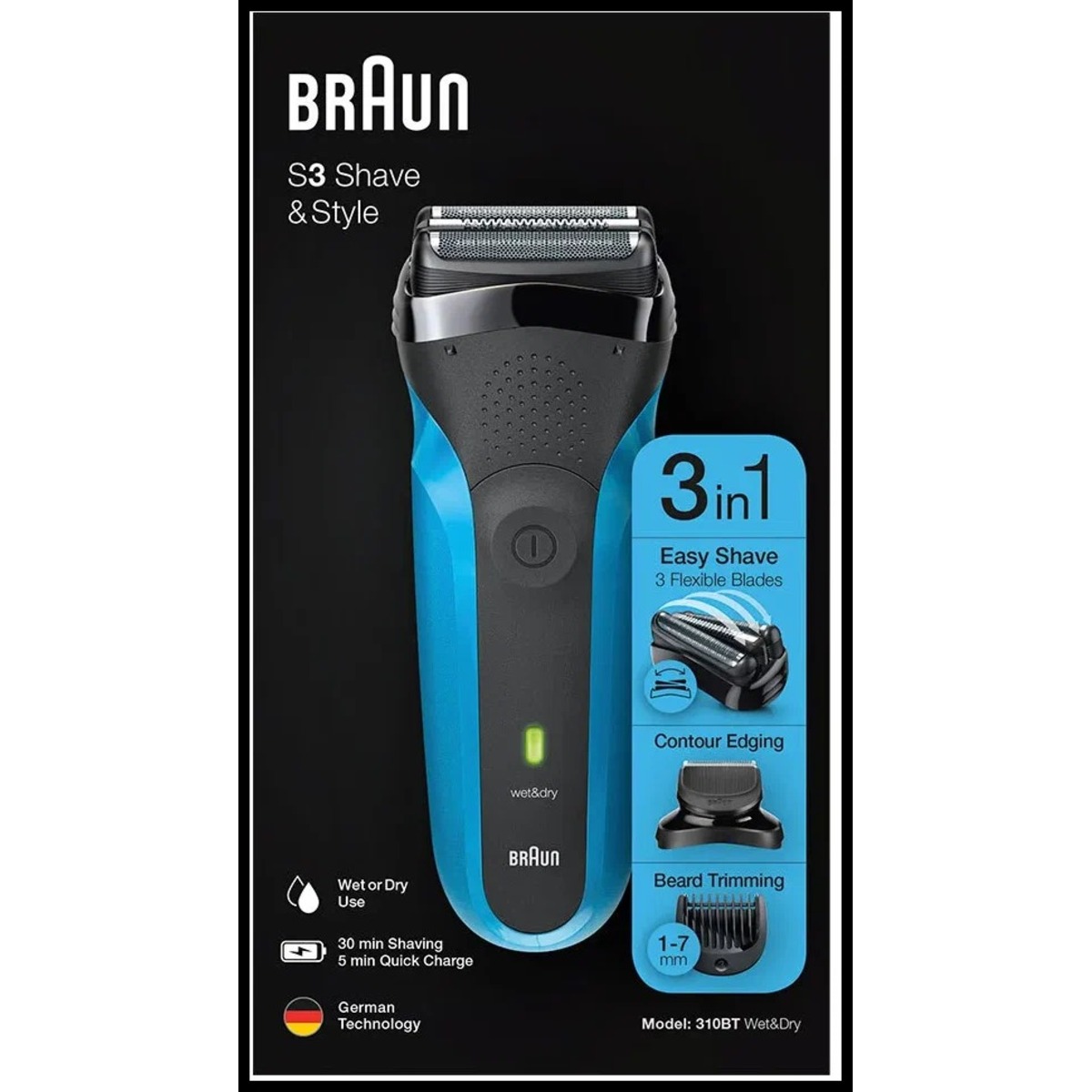 Бритва сетчатая Braun Series 3 310 (Цвет: Black/Blue)