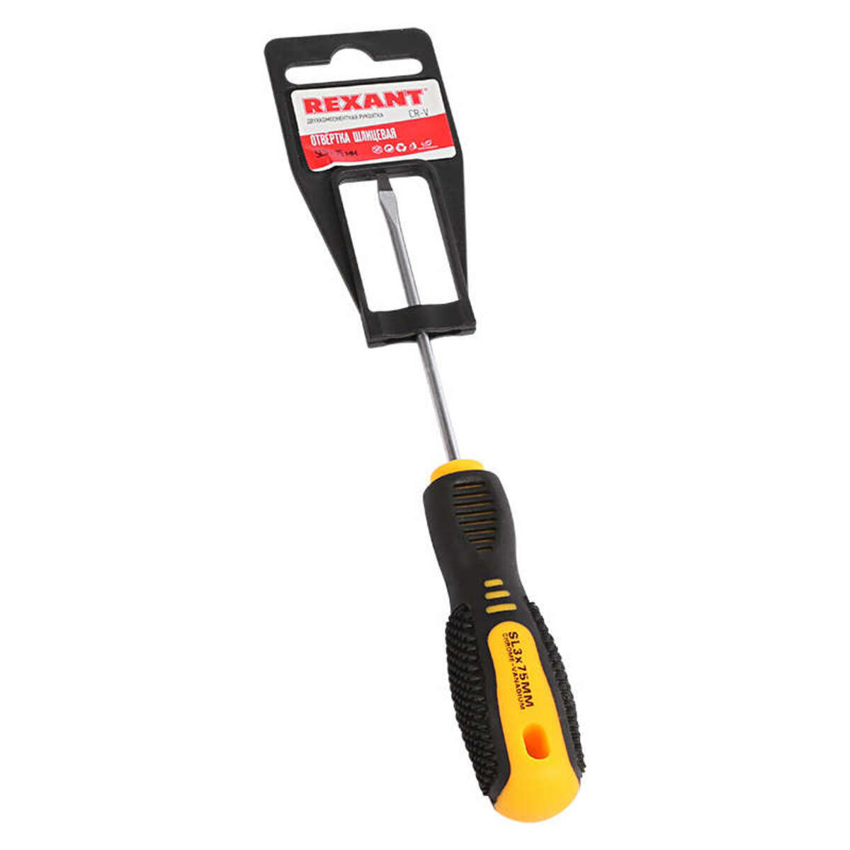 Отвертка шлицевая Rexant SL 3х75мм 12-4721 (Цвет: Black/Yellow)