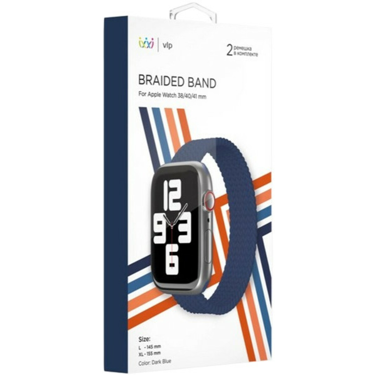 Ремешок нейлоновый плетеный VLP Braided Band для Apple Watch 38 / 40 / 41 mm (L / XL 2шт) (Цвет: Dark Blue)