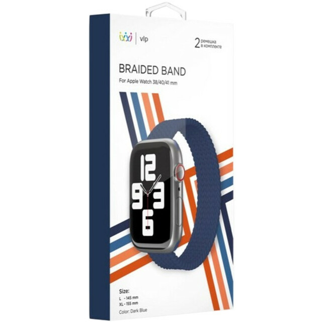 Ремешок нейлоновый плетеный VLP Braided Band для Apple Watch 38/40/41 mm (L/XL 2шт) (Цвет: Dark Blue)
