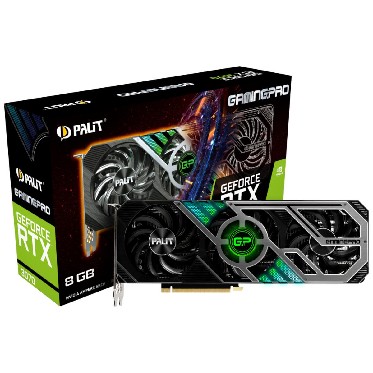 Видеокарта Palit PCI-E 4.0 PA-RTX3070 GAMINGPRO 8G V1 NVIDIA GeForce RTX 3070 8192Mb 256 GDDR6 1500 / 14000 / HDMIx1 / DPx3 / HDCP Ret