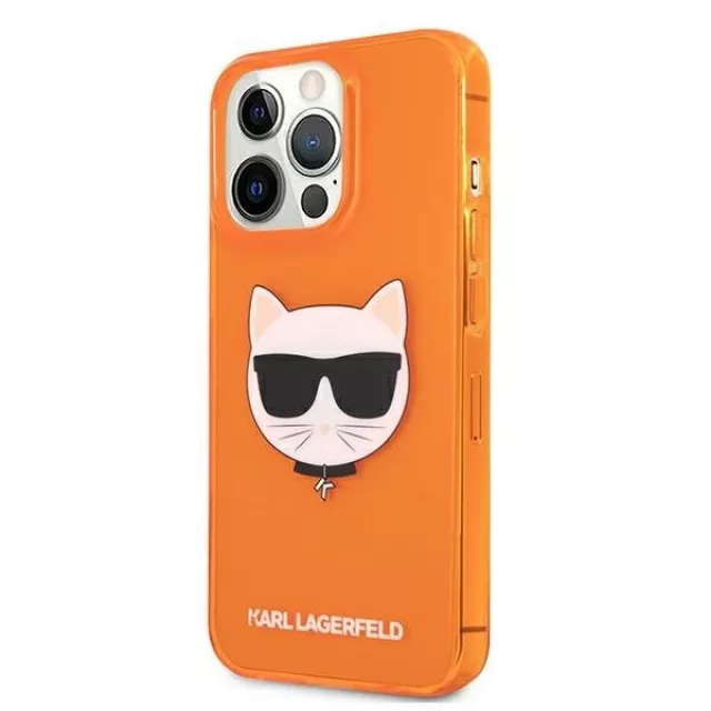 Чехол-накладка Karl Lagerfeld TPU FLUO Case Choupette's для смартфона Apple iPhone 13 Pro (Цвет: Orange)