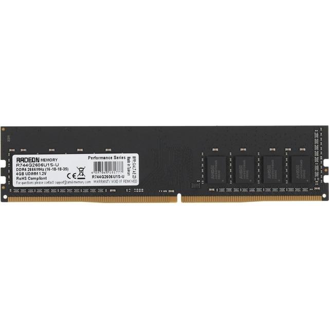 Память DDR4 4Gb 2666MHz AMD R744G2606U1S-UO Radeon R7 Performance Series RTL PC4-21300 CL16 DIMM 288-pin 1.2В