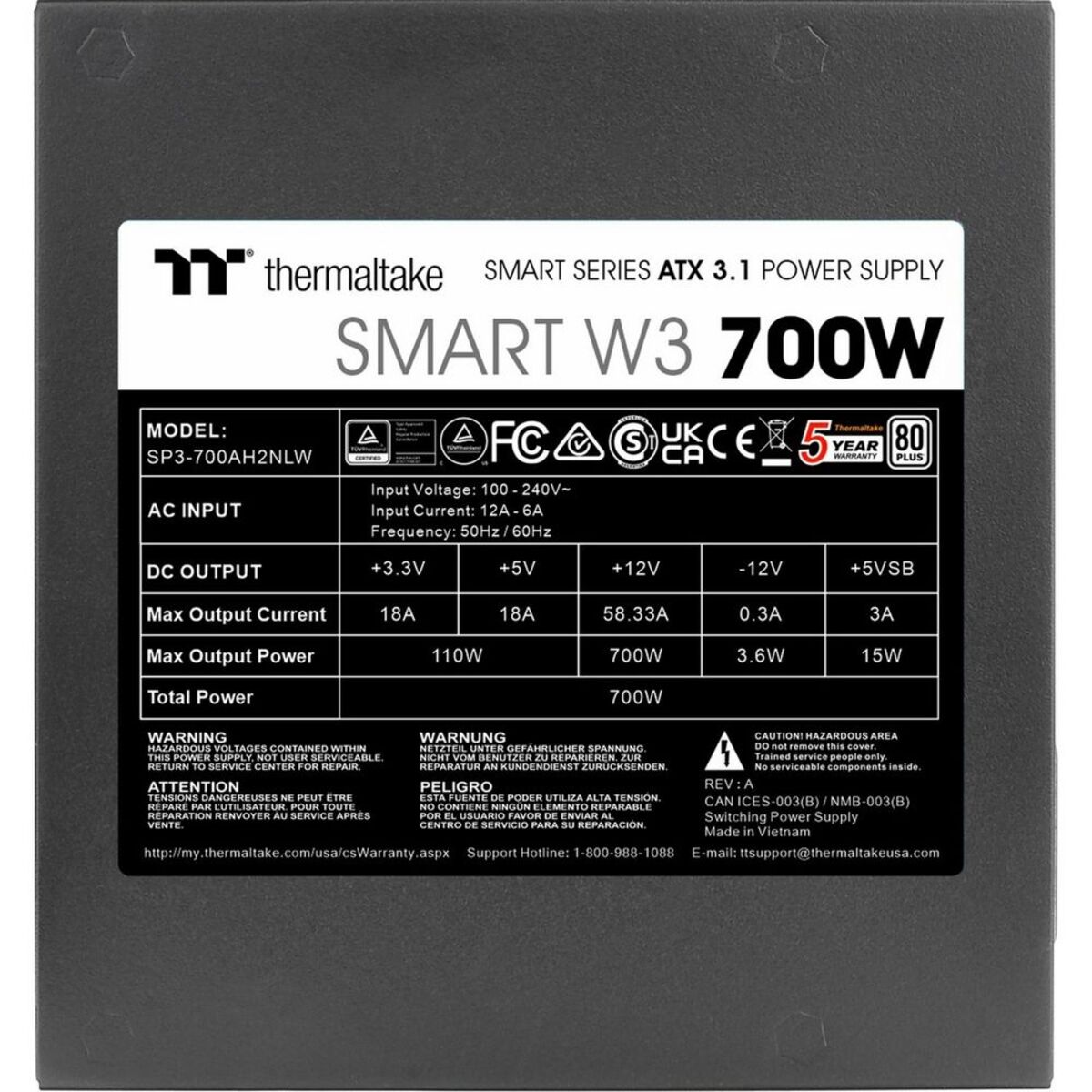 Блок питания Thermaltake ATX 700W Smart W3 