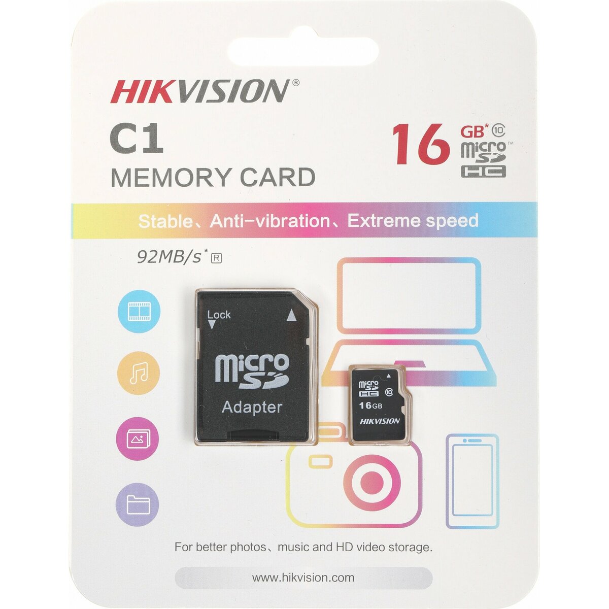 Карта памяти MicroSFXC Hikvision C1 HS-TF-C1 Class 10 16Gb + Adapter (Цвет: Black)