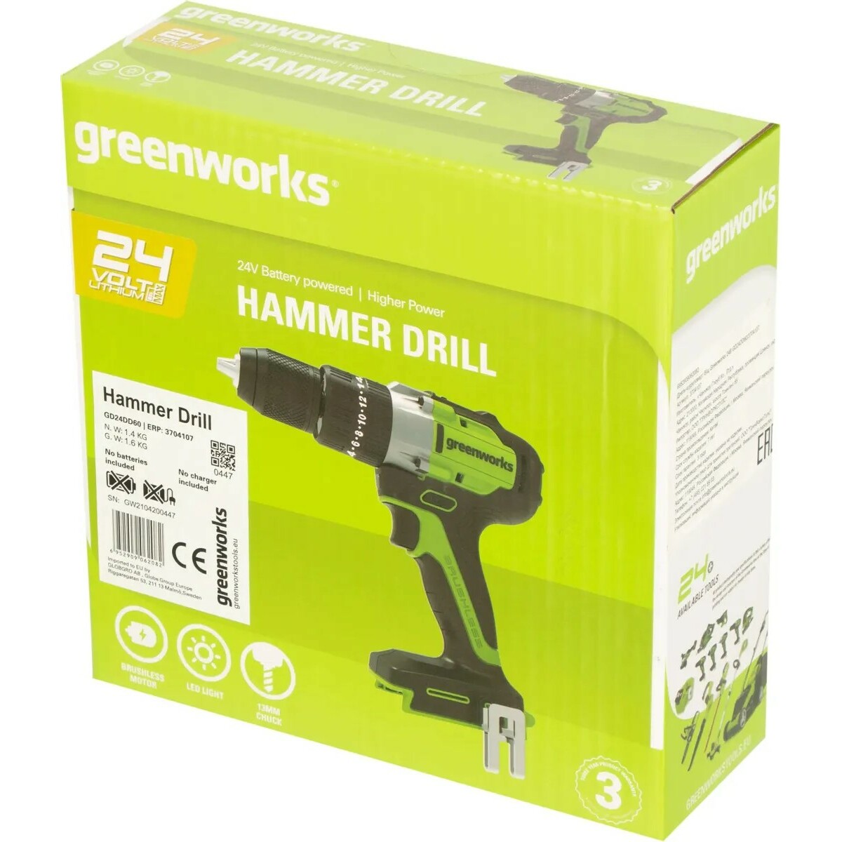 Дрель-шуруповерт Greenworks GD24DD60 (Цвет: Green/Black)