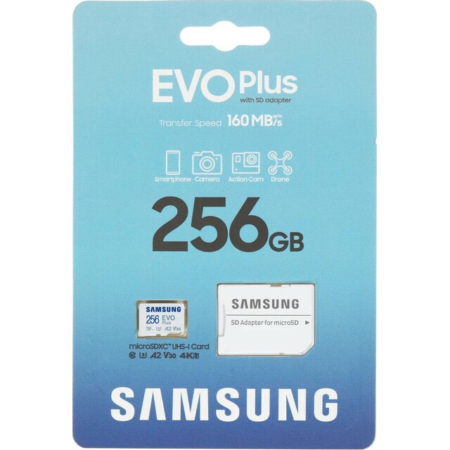 Карта памяти microSDXC Samsung EVO Plus MB-MC256SA + adapter 256Gb, белый
