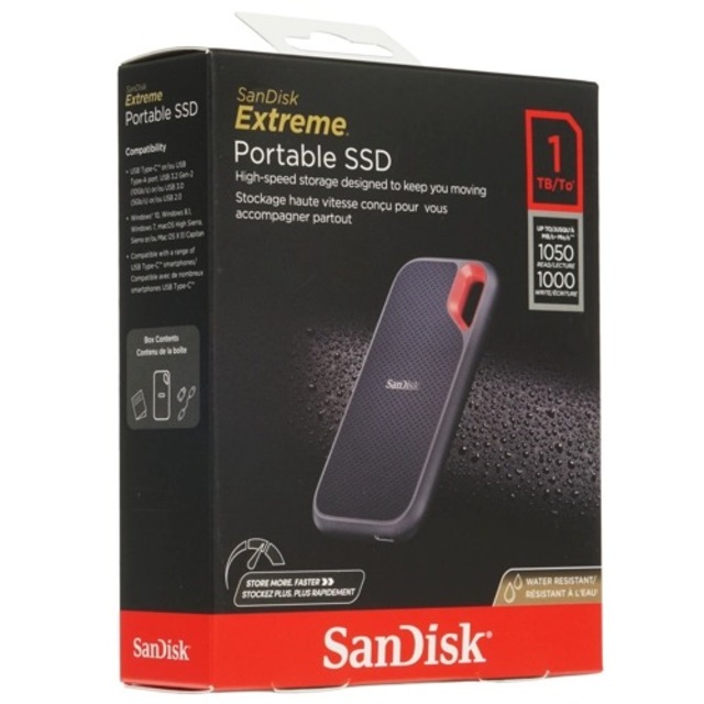 Накопитель SSD Sandisk USB-C 1Tb SDSSDE61-1T00-G25 Extreme Portable V2, черный