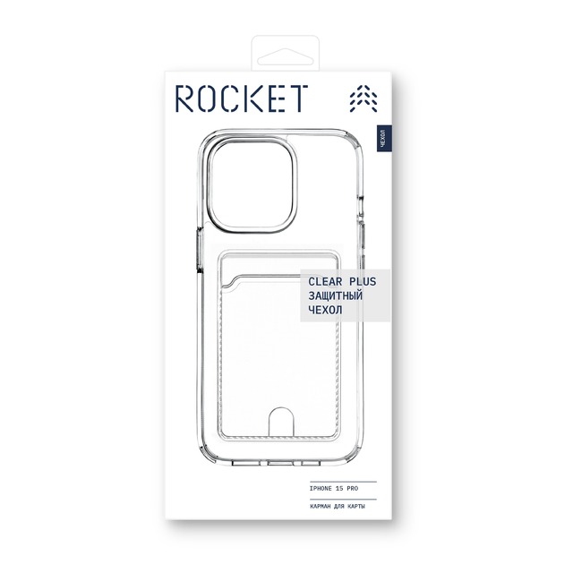 Чехол-накладка Rocket Clear Plus с отделением для карты для смартфона Apple iPhone 15 Pro (Цвет: Crystal Clear)