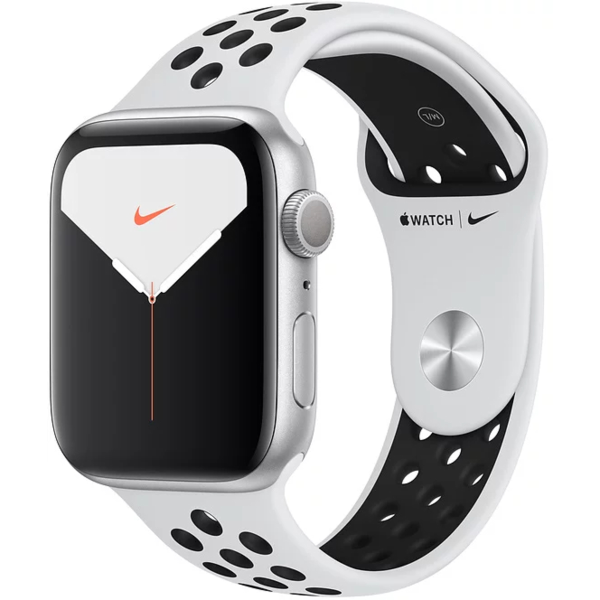 Умные часы Apple Watch Series 5 GPS 44mm Aluminum Case with Nike Sport Band (Цвет: Silver / Pure Platinum / Black)