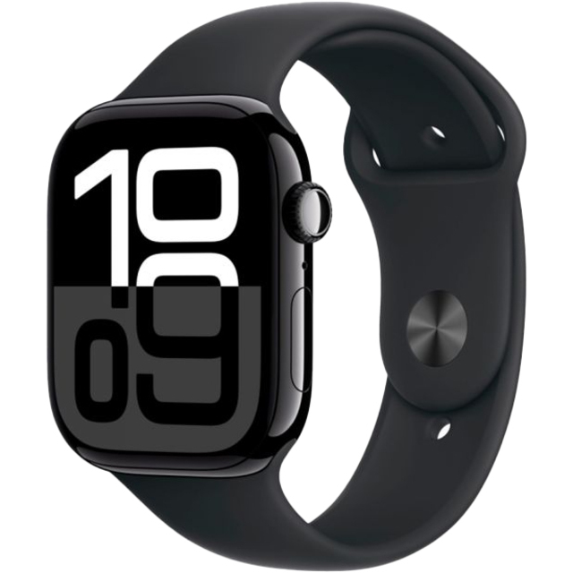 Умные часы Apple Watch Series 10 46mm Aluminum Case with Sport Band S / M (Цвет: Jet Black / Black)