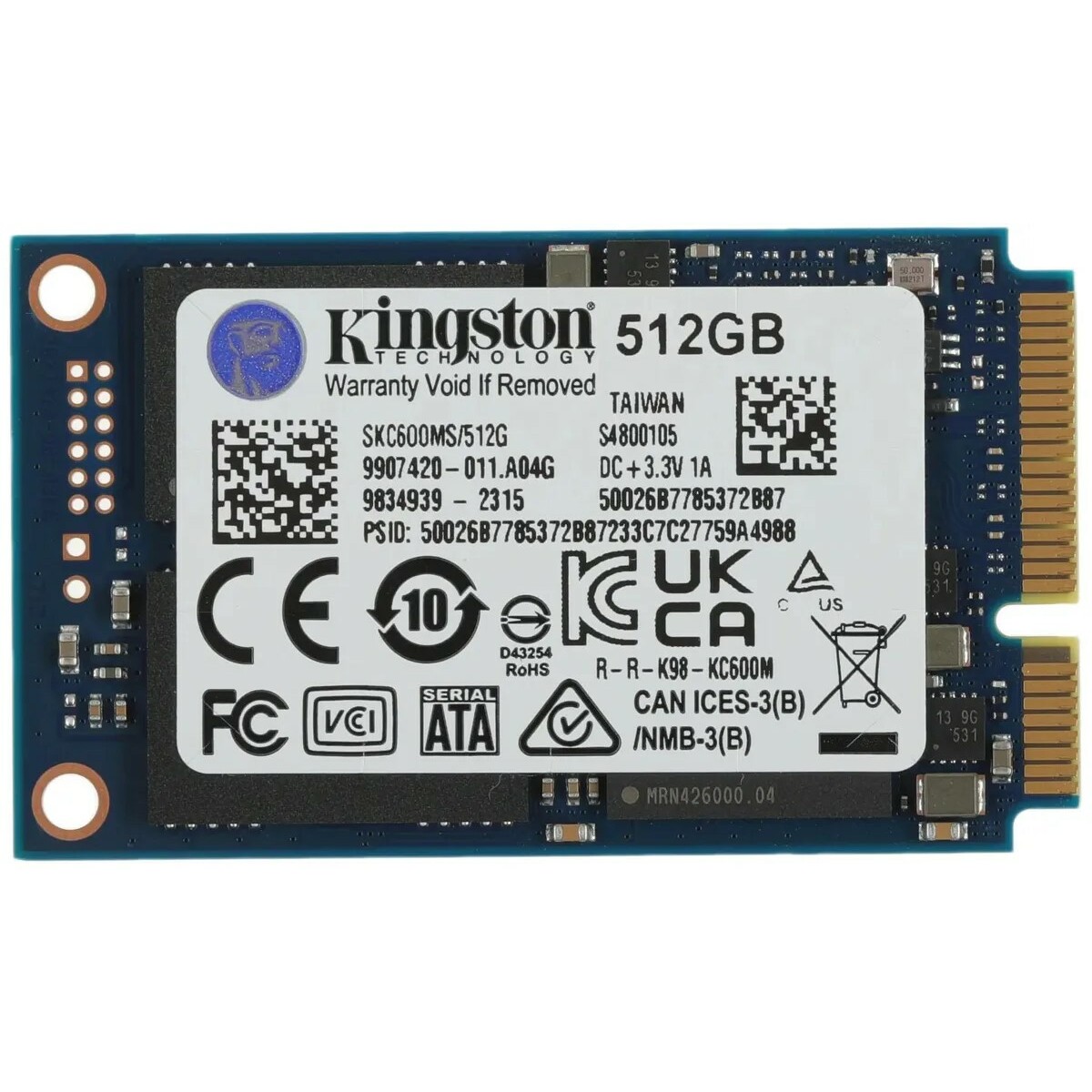 Накопитель SSD Kingston mSATA 512Gb SKC600MS / 512G