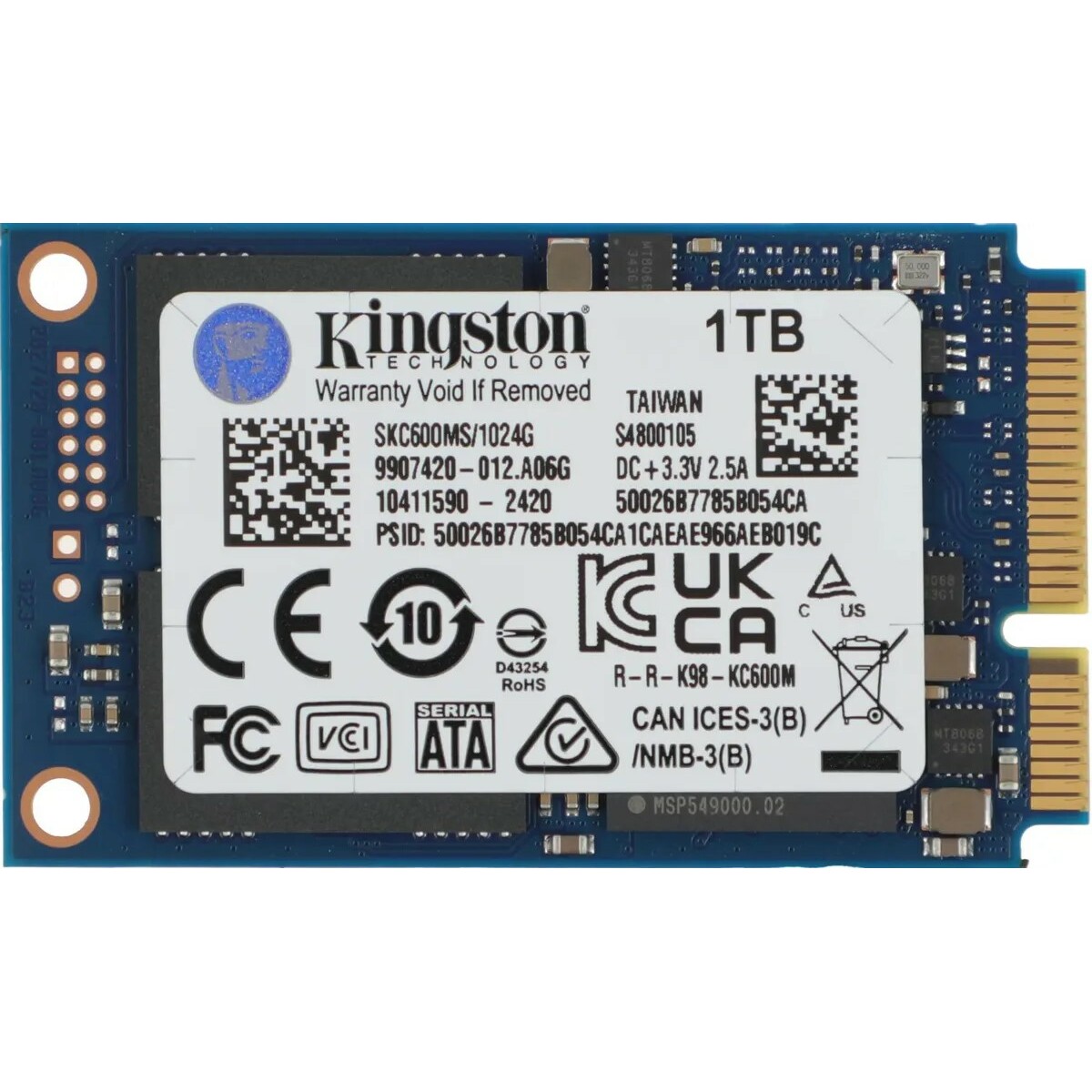 Накопитель SSD Kingston mSATA 1Tb SKC600MS / 1024G