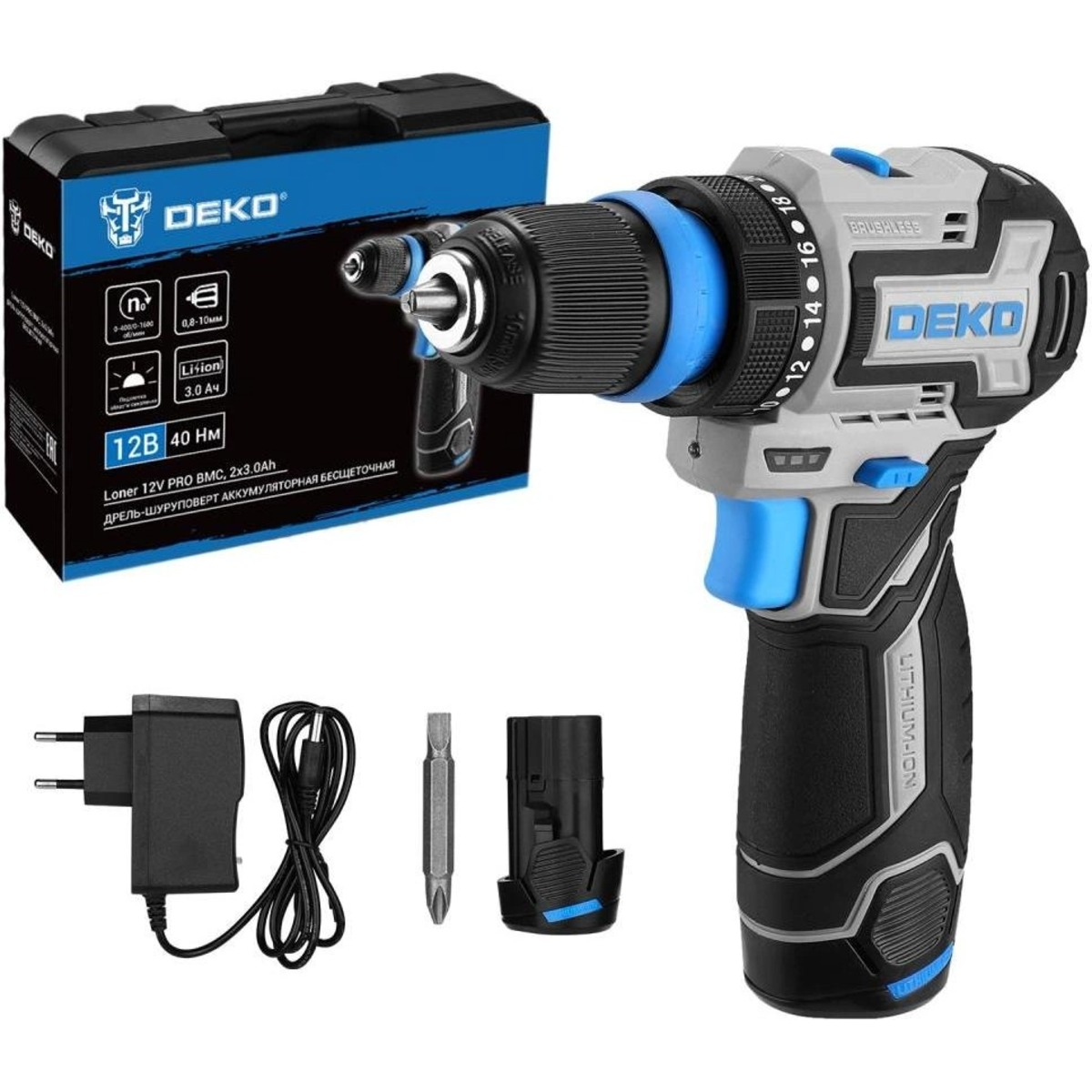 Дрель-шуруповерт Deko Loner 12V Pro (Цвет: Gray)