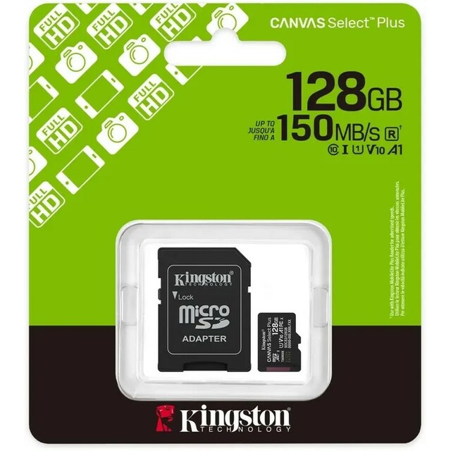 Карта памяти microSDXC Kingston Canvas Select Plus UHS-I U1 128Gb, черный