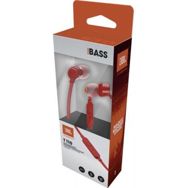 Наушники JBL TUNE 110 In-Ear Headphones with Mic (TUNE110RED), красный Наушники JBL TUNE 110 In-Ear Headphones with Mic (TUNE110RED), красный
