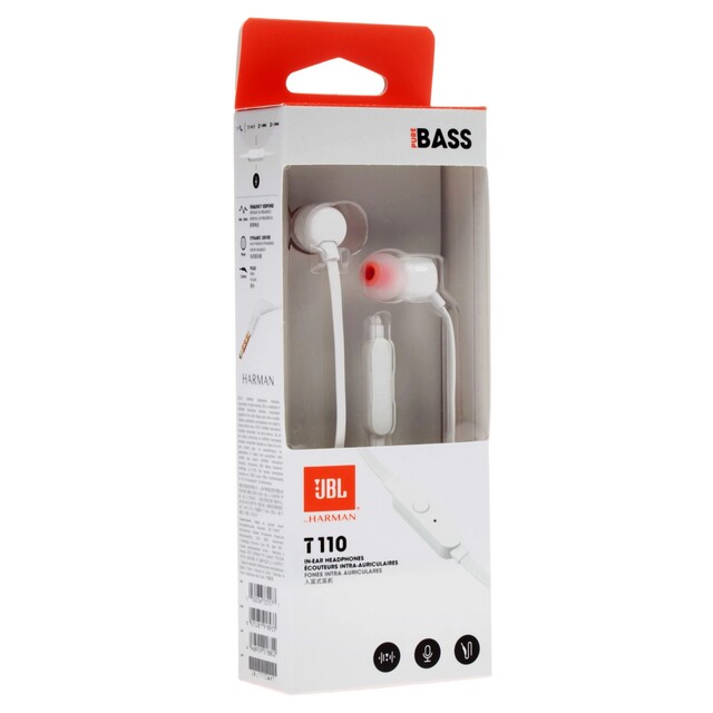 Наушники JBL TUNE 110 In-Ear Headphones with Mic (TUNE110WHT), белый Наушники JBL TUNE 110 In-Ear Headphones with Mic (TUNE110WHT), белый
