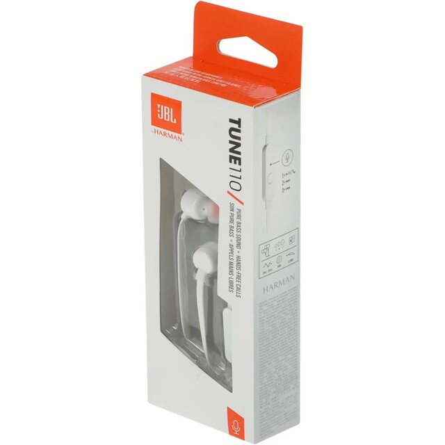 Наушники JBL TUNE 110 In-Ear Headphones with Mic (TUNE110WHT), белый Наушники JBL TUNE 110 In-Ear Headphones with Mic (TUNE110WHT), белый