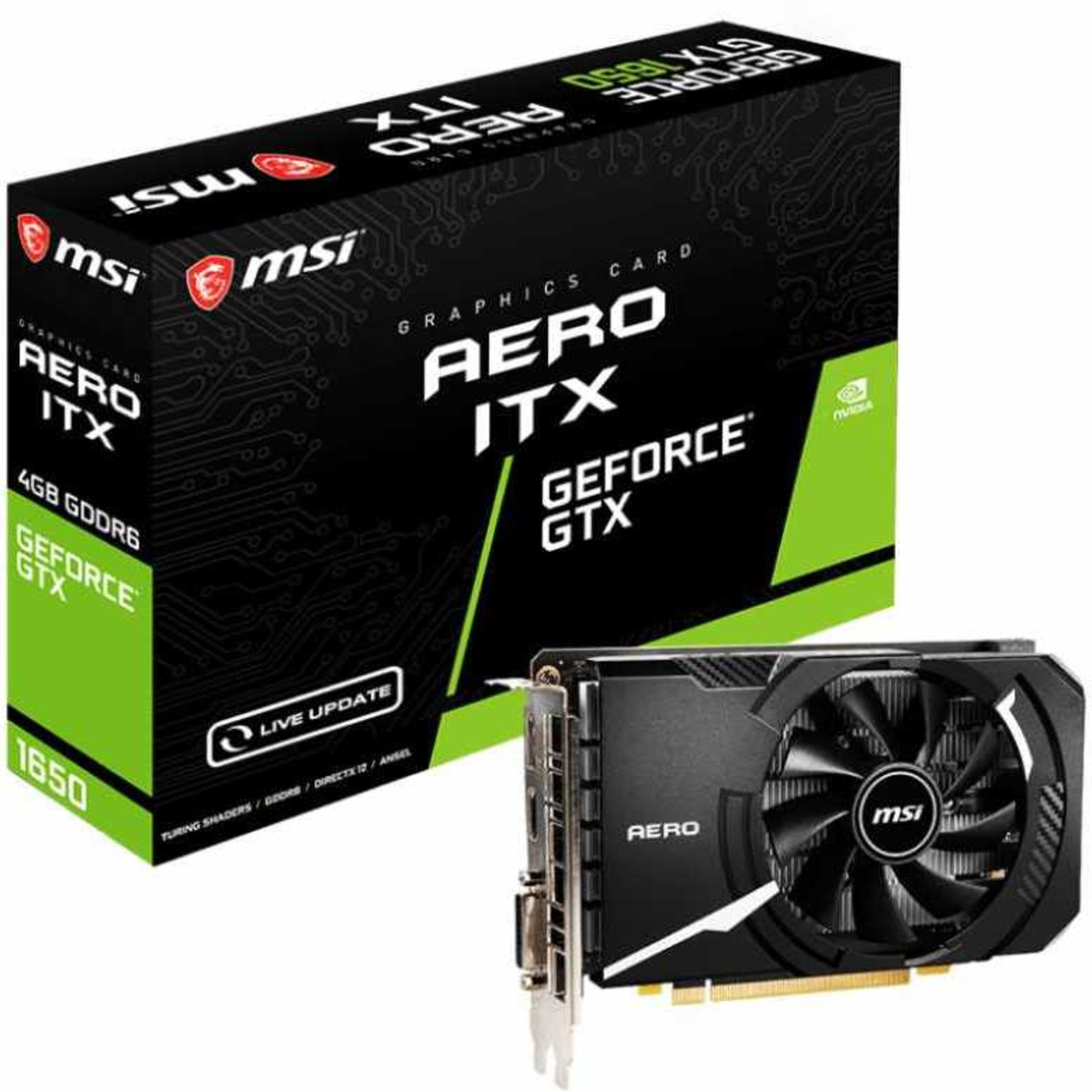 Видеокарта MSI PCI-E GTX 1650 D6 AERO ITX V1 NVIDIA GeForce GTX 1650 4096Mb 128 GDDR6 1485 / 12000 DVIx1 / HDMIx1 / DPx1 / HDCP Ret