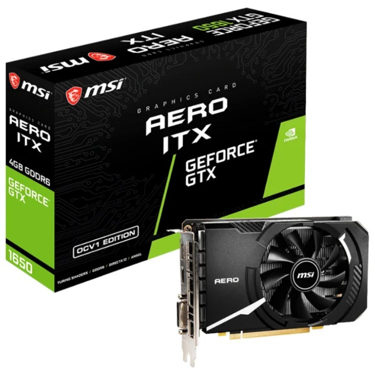 Видеокарта MSI PCI-E GTX 1650 D6 AERO ITX V1 NVIDIA GeForce GTX 1650 4096Mb 128 GDDR6 1485 / 12000 DVIx1 / HDMIx1 / DPx1 / HDCP Ret