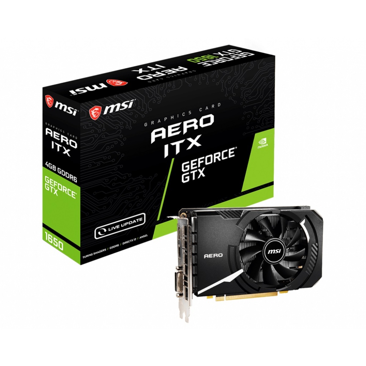 Видеокарта MSI PCI-E GTX 1650 D6 AERO ITX V1 NVIDIA GeForce GTX 1650 4096Mb 128 GDDR6 1485 / 12000 DVIx1 / HDMIx1 / DPx1 / HDCP Ret