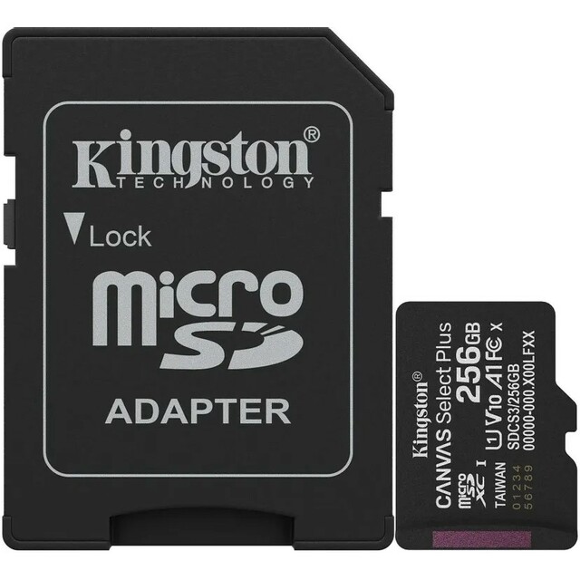 Карта памяти microSDXC Kingston Canvas Select Plus UHS-I U1 256Gb, черный