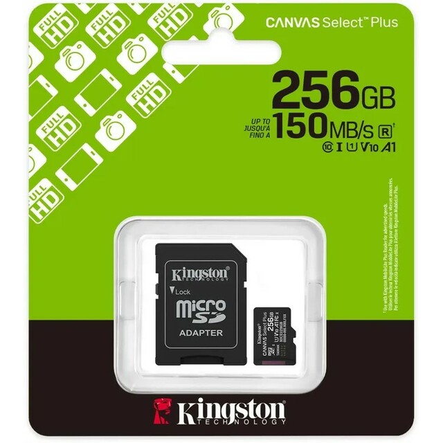 Карта памяти microSDXC Kingston Canvas Select Plus UHS-I U1 256Gb, черный