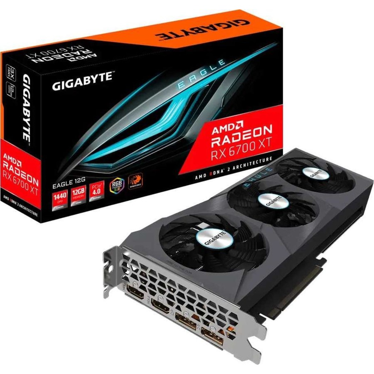 Видеокарта GIGABYTE PCI-E 4.0 GV-R67XTEAGLE-12GD AMD Radeon RX 6700XT 12288Mb 192 GDDR6 2424 / 16000 / HDMIx2 / DPx2 / HDCP Ret