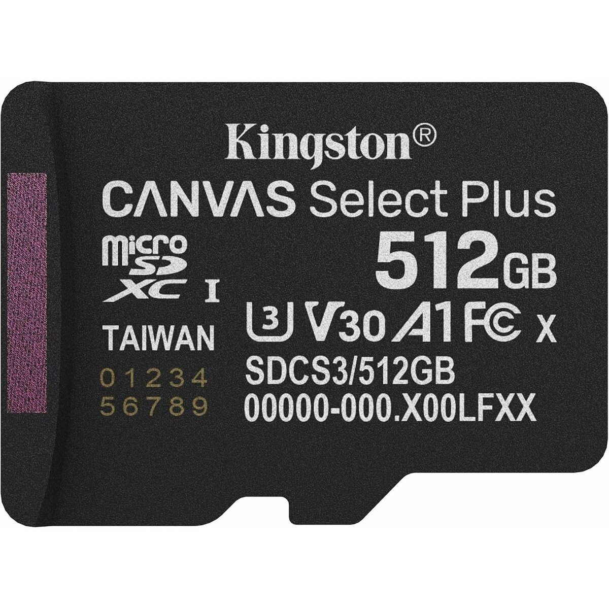 Карта памяти microSDXC 512GB Kingston SDCS3 / 512GBSP Canvas Select Plus V30 A1 w / o adapter, черный