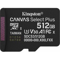 Карта памяти microSDXC 512GB Kingston SDCS3/512GBSP Canvas Select Plus V30 A1 w/o adapter, черный