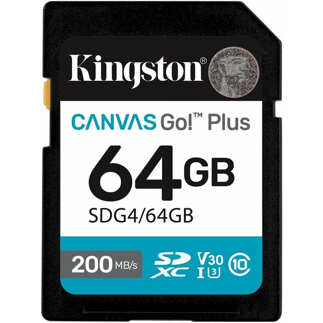 Карта памяти SDXC 64GB Kingston SDG4 / 64GB Canvas Go! Plus V30 w / o adapter, черный