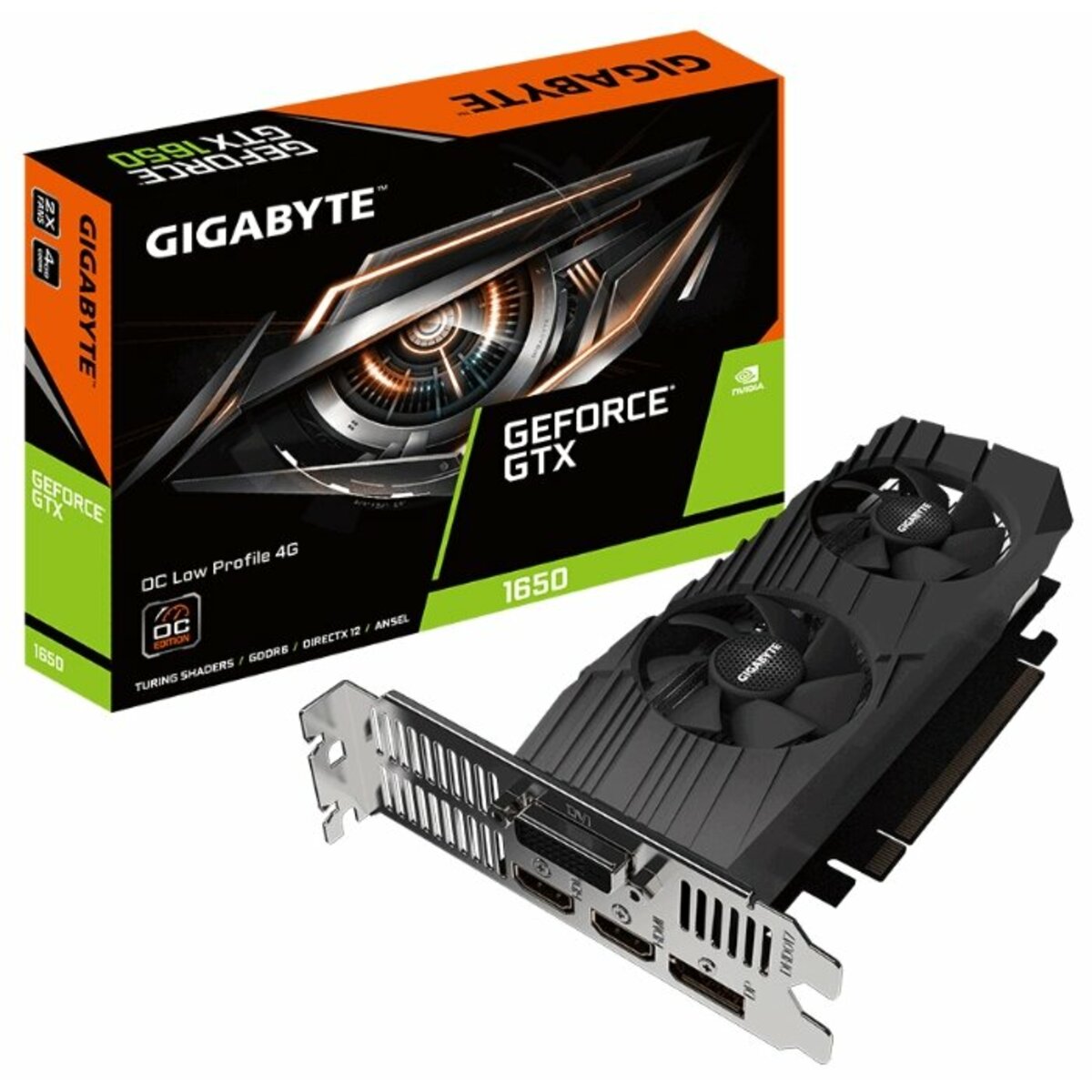 Видеокарта GIGABYTE GeForce GTX 1650 1620MHz PCI-E 3.0 4096MB 12000MHz 128 bit DVI 2xHDMI DisplayPort HDCP Low Profile OC