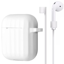 Чехол Silicon Protect Case для Apple AirPods (со шнуром-держателем в комплекте), белый