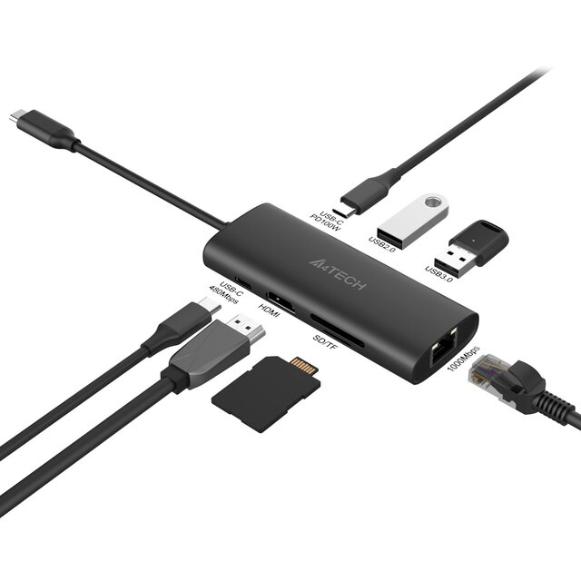 Разветвитель USB-C A4Tech DST-80C (Цвет: Gray) Разветвитель USB-C A4Tech DST-80C (Цвет: Gray)