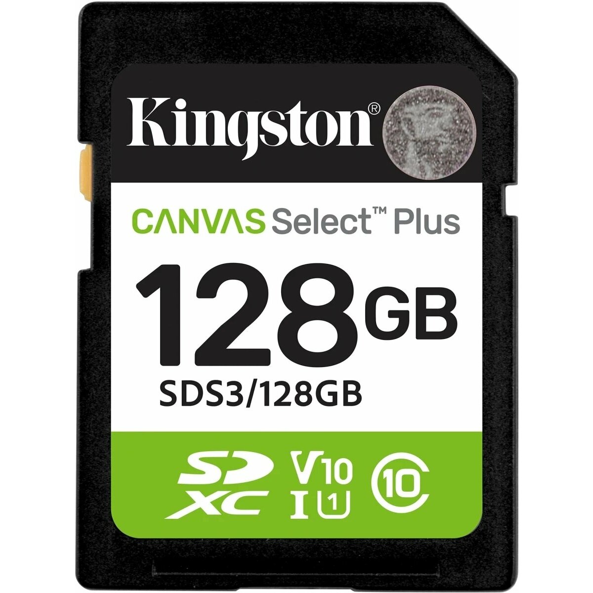 Карта памяти SDXC 128GB Kingston SDS3/128GB Canvas Select Plus V10 w/o adapter, черный