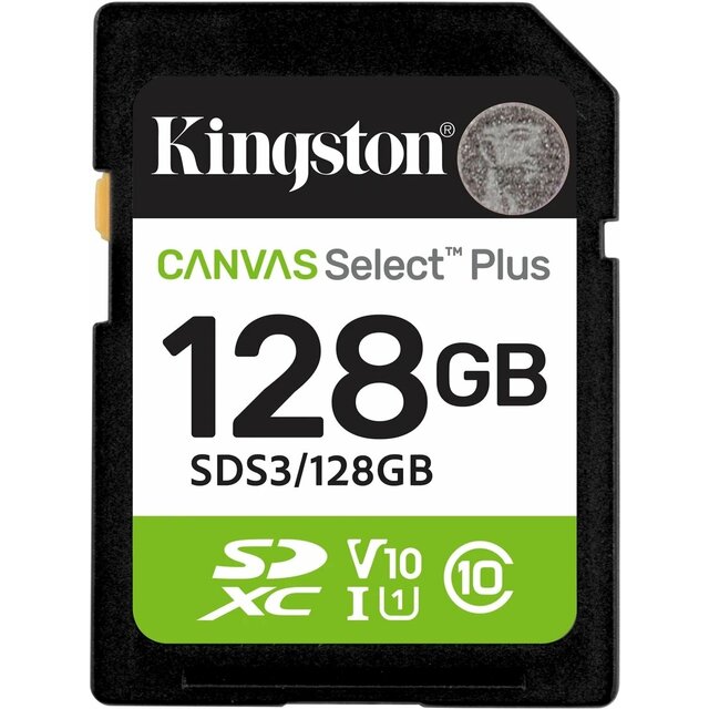 Карта памяти SDXC 128GB Kingston SDS3 / 128GB Canvas Select Plus V10 w / o adapter, черный